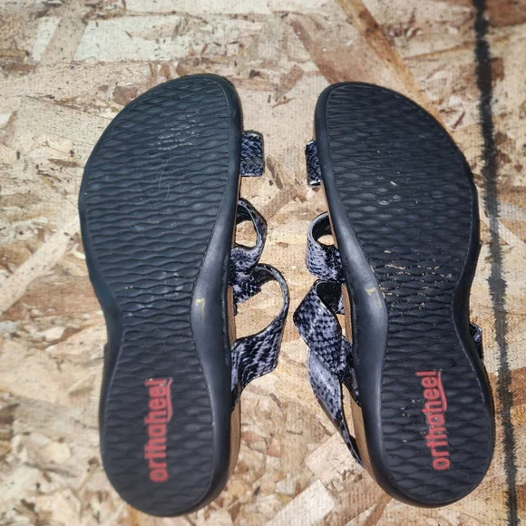 Orthaheel Sandals Women Black Yasmini Imitation Snake Hook & Loop Strap -SIZE 7 - Picture 5 of 6